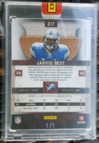2010 Jahvid Best Panini Plates And Patches Rookie RARE Auto Patch RC True 1/1 2