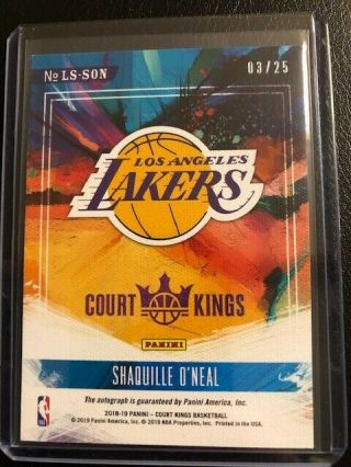 2018 - 19 Panini Court Kings Shaquille O ' Neal ' Legacies ' Auto 03/25 Lakers 2