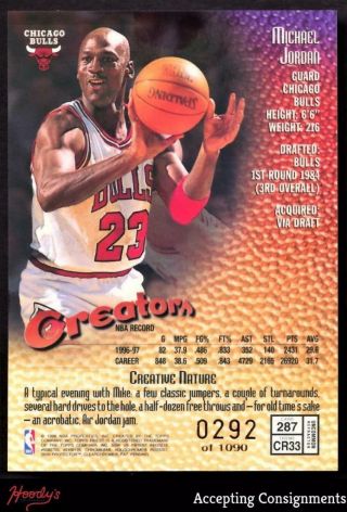 1997 - 98 Finest Refractors 287 Michael Jordan 0292/1090 WITH COATING BULLS 2