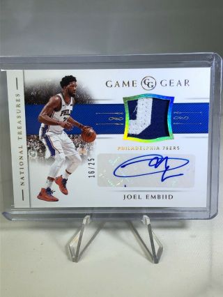 2018 - 19 National Treasures Gg - Jem Joel Embiid Game Gear Patch Auto 16/25 76ers