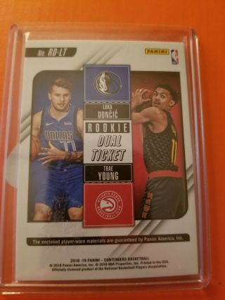2018 - 19 Panini Contenders Dual Ticket Rookie Game Worn Luka Doncic/Trae Young 2
