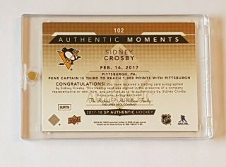 2018 - 19 UD SP Authentic Sidney Crosby Gold Auto Authentic Moments 17 - 18 Update 2