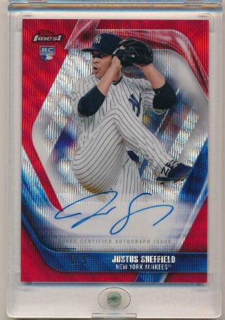 Justus Sheffield 2019 Topps Finest Red Wave Refractor Auto On Card Rc 2/5