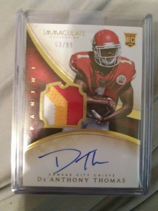 De Anthony Thomas 2014 Immaculate Rpa 53/99 Patch Auto On Card Chiefs