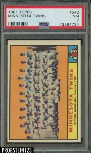 1961 Topps 542 Minnesota Twins Team Card Psa 7 Nm