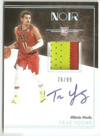 345 Trae Young 2018 - 19 Panini Noir Auto Autograph,  Player - Worn Jersey Rc 76/99