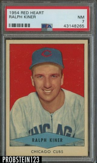 1954 Red Heart Ralph Kiner Chicago Cubs Psa 7 Nm