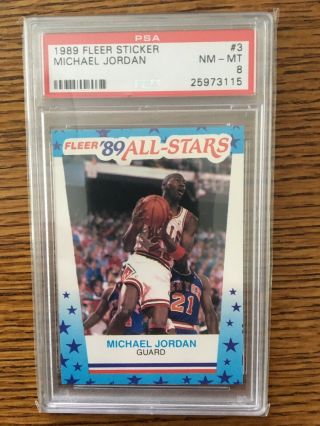 1989 Fleer Michael Jordan Sticker 3 Psa 8