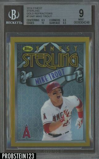 2014 Topps Finest Sterling Gold Refractor Mike Trout Angels 20/25 Bgs 9 W/ 10