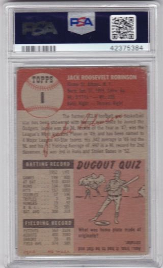 RM: 1953 Topps Baseball Card 1 Jackie Robinson Brooklyn Dodgers - PSA 2.  5 G, 2