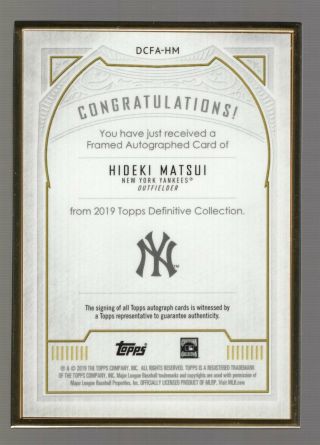HIDEKI MATSUI 2019 TOPPS DEFINITIVE GOLD FRAMED ON CARD AUTO 13/15 YANKEES 2