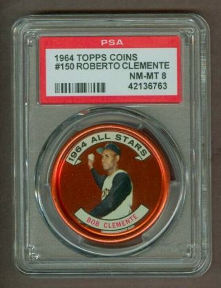 1964 Topps Baseball Coin 150 Roberto Clemente All Stars,  Psa 8 Nm - Mt (pirates)