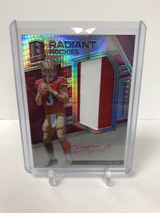 2017 Spectra C.  J.  Beathard Rpa Rc Rookie Patch Auto /15 Pink Ink Prizm Parallel