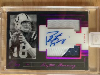 Peyton Manning 2018 Panini One Dual Patch Auto On Card 1/4.  Colts