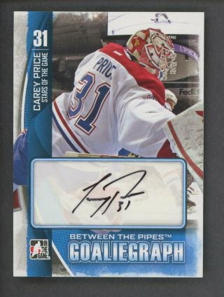 2014 In The Game Itg Between The Pipes Carey Price Signed Auto