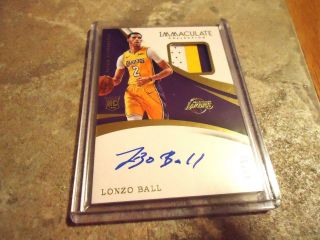2017 - 18 Panini Immaculate Rookie 3 Color Jersy Auto Lonzo Ball La Lakers 22/99