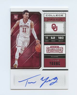 2018 - 19 Panini Contenders Trae Young College Ticket Ssp Variation A Rookie Auto