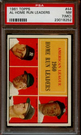 1961 Topps Baseball Card 44 Mickey Mantle / Roger Maris Leader Psa 7 Nrmt Mc