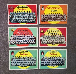 1959 Topps Baseball Team Cards/checklists (6) Dodgers,  Orioles,