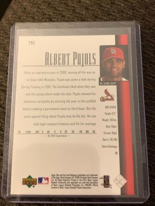 2001 Upper Deck 295 Albert Pujols St.  Louis Cardinals Rookie Rc Future Hof 