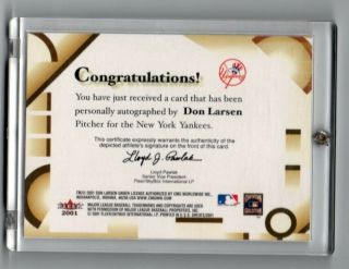 2001 Fleer Greats of the Game CERTIFIED Autograph Auto DON LARSEN Signed 2