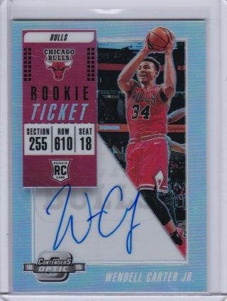 2018 - 19 Wendell Carter Jr Panini Optic Contenders Rc Rookie Ticket Prizm Auto