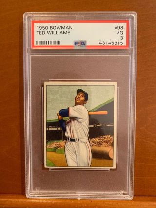 1950 Bowman Ted Williams 98 Psa 3 Vg Hof Red Sox