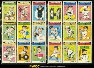 1972 Fleer Famous Feats Complete Set Hornsby Gehrig Young Ruth Plank Cobb (pwcc)