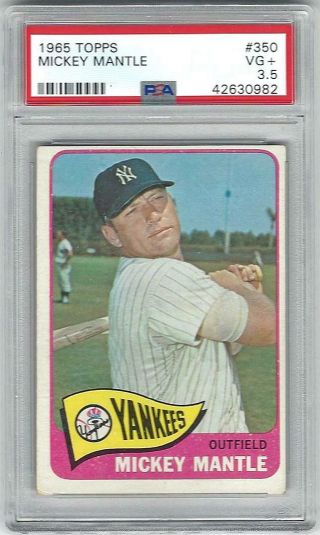 1965 Topps 350 Mickey Mantle Baseball Card Graded Psa 3.  5/vg,