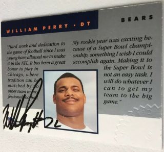 1992 Pro Line Portrait William Refrigerator Perry Auto On Card Autograph W/ Seal