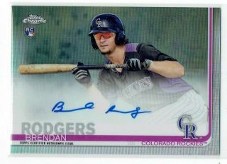 2019 Brendan Rodgers Topps Chrome Refractor Auto Rookie Card 294/499 - Rockies