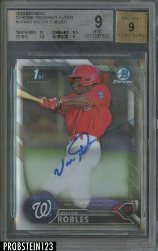 2016 Bowman Chrome Victor Robles Rc Rookie Auto Nationals Bgs 9 W/ 10