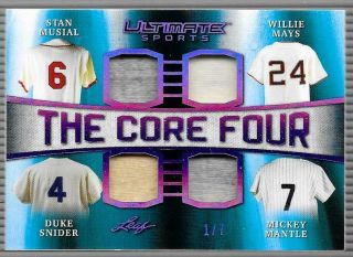 Mickey Mantle Stan Musial 2019 Leaf Ultimate Sports Core Four Jersey 1/7 1/1?