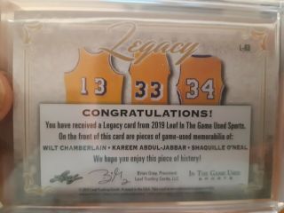 2019 Leaf In The Game Chamberlain / O ' Neal / Abdul - Jabbar Relic /25,  More 2