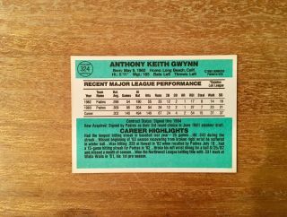 1984 Donruss Baseball 324 Tony Gwynn Rookie NM - MT 2