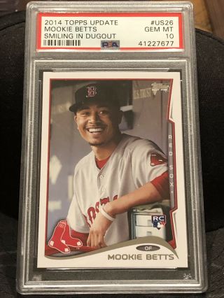 Psa 10 Mookie Betts 2014 Topps Update Rookie Smiling In Dugout Sp Rc Us26 Sox