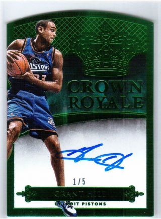 Grant Hill 2014 - 15 Preferred Crown Royale Green Auto 1/5 Pistons First 1/1 Ssp