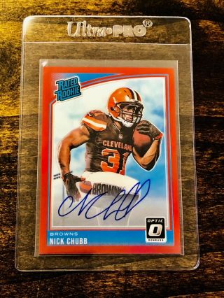 2018 Panini Optic Nick Chubb (browns) Rated Rookie Red Auto Rc /50