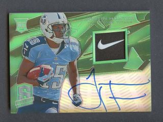 2013 Spectra Green Prizm Justin Hunter Rpa Rc Rookie Nike Swoosh Patch Auto 2/5