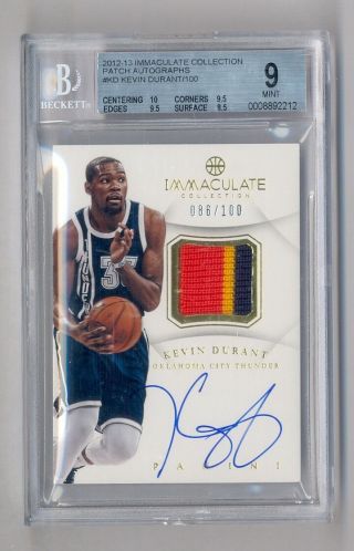 Kevin Durant 2012 - 13 Panini Immaculate Auto 3 Color Patch 86/100 Bgs 9 10