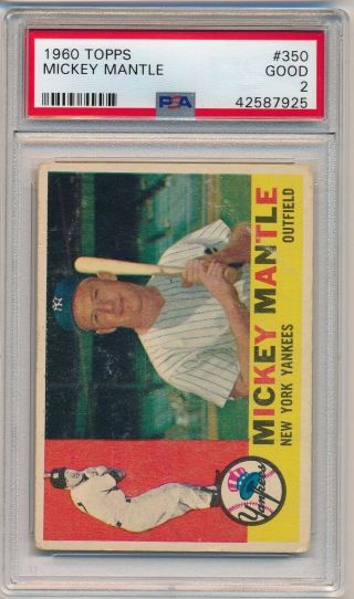 1960 Topps Mickey Mantle 350 Psa 2 Perfect Centering - Looks Great Hof Yankees