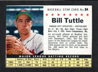 1961 Post Cereal 84 Bill Tuttle Kc Athletics Sp (box Version) Ex - Mt A