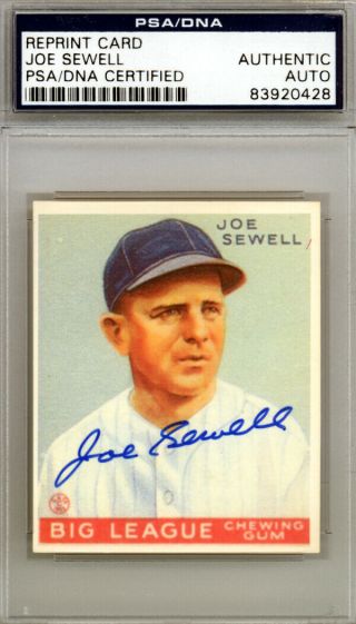 Joe Sewell Autographed Signed 1933 Goudey Reprint Card 165 Indians Psa 83920428