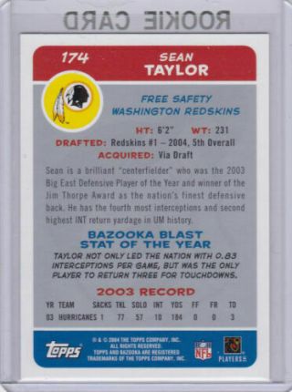 SEAN TAYLOR ROOKIE CARD 2004 Topps Bazooka RC Washington Redskins 2004 NFL LE 2