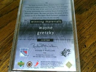 Wayne Gretzky 2000 Upper Deck SPX Winning Materials Game Jersey/Stick. 3