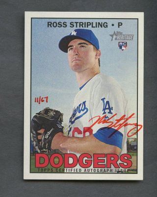 2016 Topps Heritage Real One Ross Stripling Rc Rookie Red Ink Auto 11/67