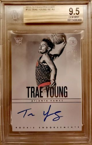 2018 - 19 Encased Trae Young Rookie Endorsements Auto Rc 19/75 Bgs 9.  5/10 Hawks