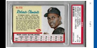 1962 Post Cereal 173 Roberto Clemente Pittsburgh Pirates (red Lines) Psa Vg - Ex 4