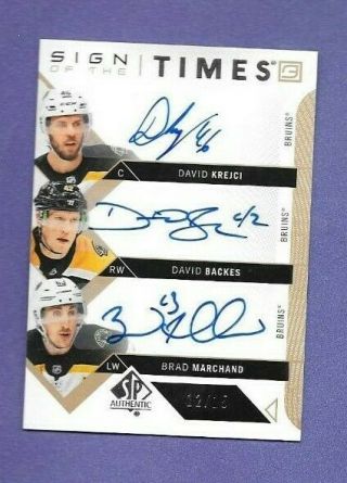 2018 - 19 Upper Deck Spa Sign Of The Times Triple Auto /15 Krejci Backes Marchand