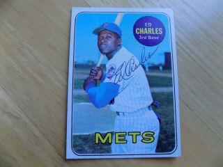 1969 Topps 245 Ed Charles York Mets Signed Autographed